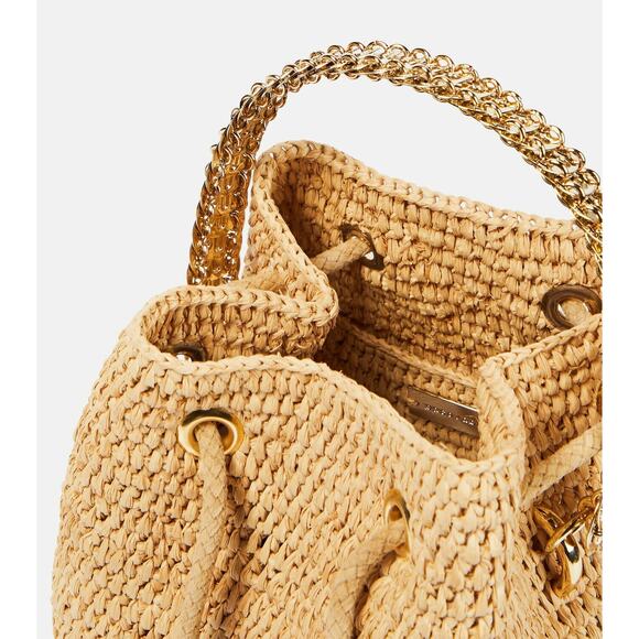 PACO RABANNE Natural Raffia Bucket Bag Gold Chain Link Top Handle Crossbody Bag - Picture 3 of 11